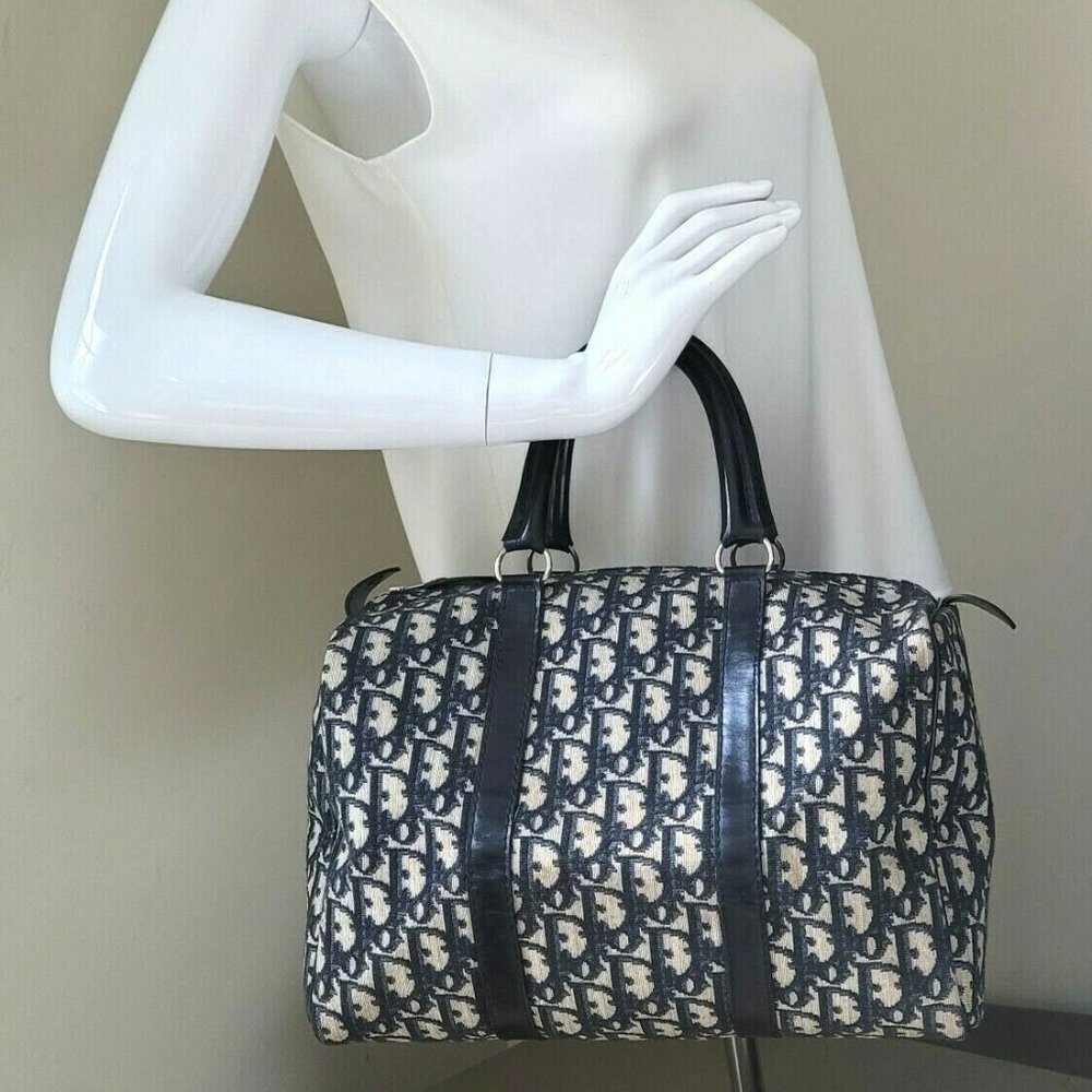 Christian Dior Oblique Saddle Navy Canvas Leather Boston Speedy Hand Bag Auth - Picture 8 of 11